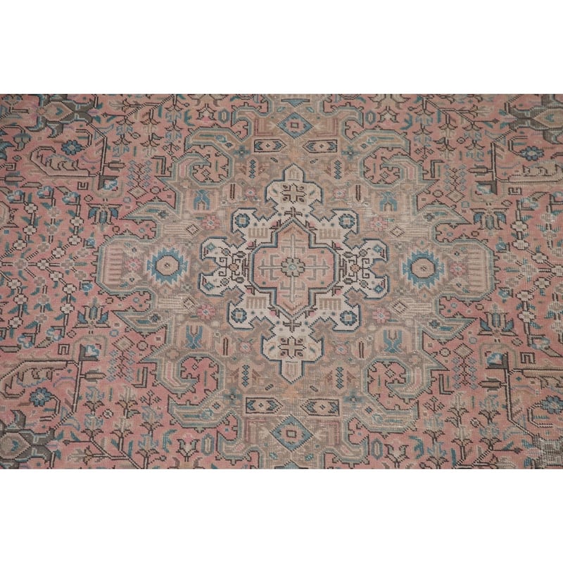 Hand Knotted Oriental 100% Wool Carpet Traditional Medallion Pink Tabriz Area Rug - 10' 10'' X 7' 10''