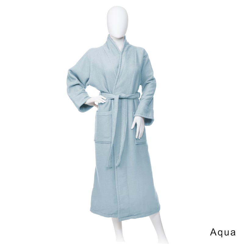 Superior Cotton Waffle Weave Spa Bath Robe - S - Aqua