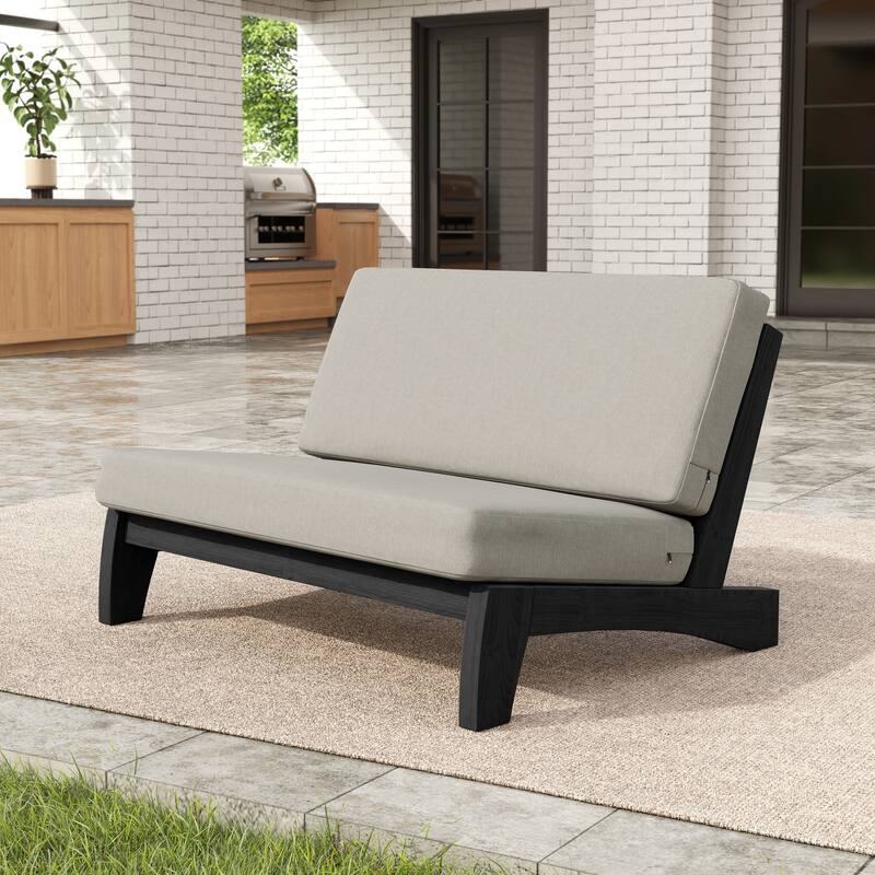Outdoor Patio Furniture Acacia Wood Club Chair Set with All-Weather Cushions - Loveseate/Whole Cuishion - Light Camel/Loveseate/Whole Cuishion