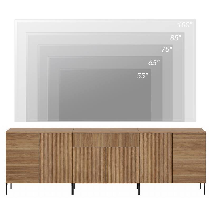 94.5" Modern Reeded Drawer Dresser Set With Doors, Minimalist Chest Of Drawers With Storage