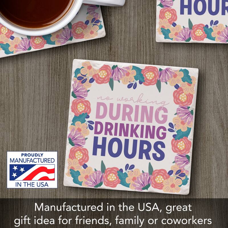 No Working 4 Pack Absorbent Stone Coasters with Cork Backing 4" Square Made in The USA Absorbent Wipes Clean