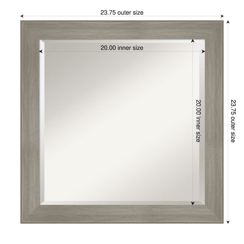 Grand Narrow Beveled Framed Bathroom Vanity Wall Mirror - 24 x 24 in - Grand Greywash Narrow