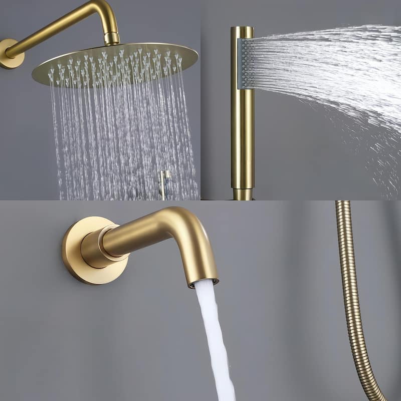 Luxury Gold Rain Shower Head with High Pressure Handheld Shower Head & Hose & 360 degree Rotatable Bathtub Faucet