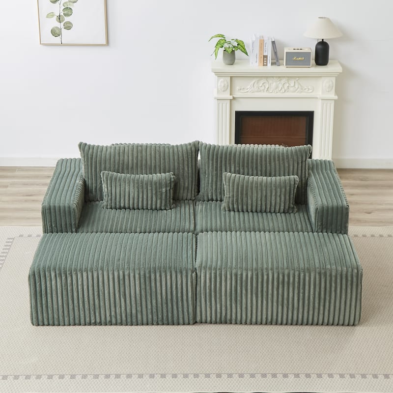 Roomfitters 87" Modern Corduroy Lounge Chaise, Cloud Plush Loveseat Sofa, No Assembly Reclining Sleeper Sofa