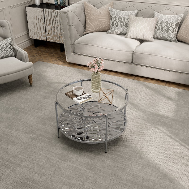 Clihome Stainless Steel Glass Round Coffee Table