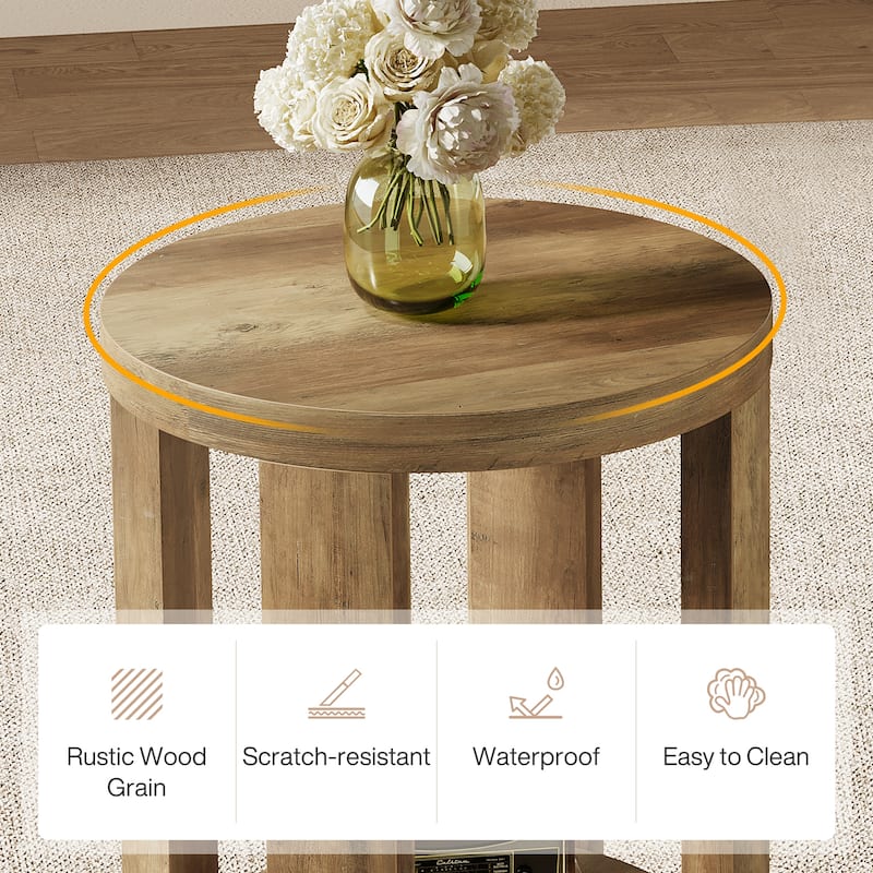 2-Tier Round End Table, Side Table, Small Bedside Accent Table for Living Room, Bedroom (Set of 2)