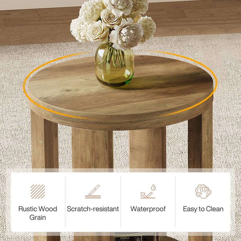 Side Table, 2-Tier Round End Table, Small Bedside Accent Furniture for Living Room, Bedroom