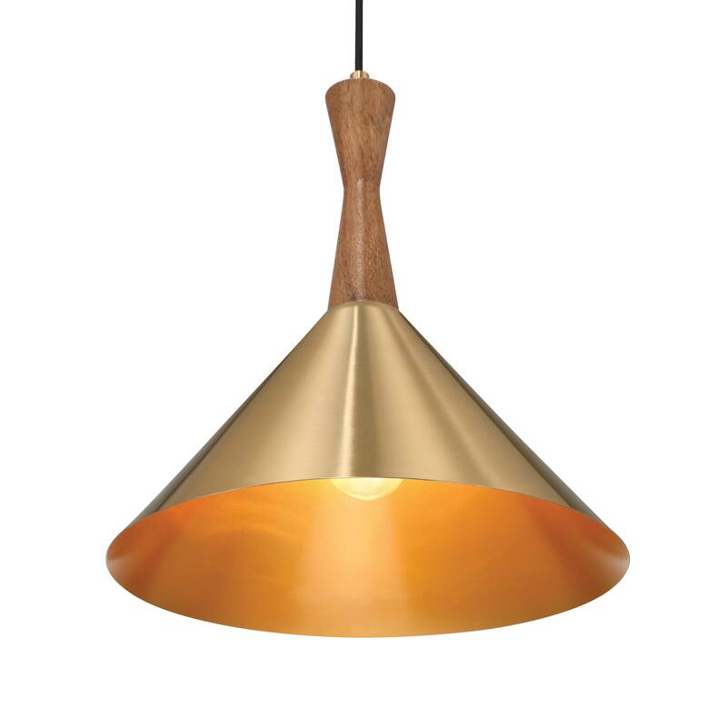 Axel Metal and Natural Stained Wood Ceiling Light - 14.0"L x 14.0"W x 15.5"H