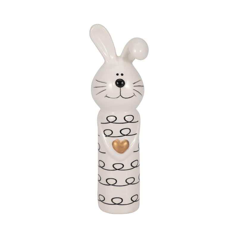 Sagebrook Home Squiggly Bunny With Gold Heart, White/Black