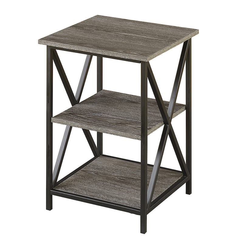 Set of 2 Nesting End Tables with Powder Coated Metal X Frame, Woodgrain Surfaces, Space Saving Versatile Design - 15.75