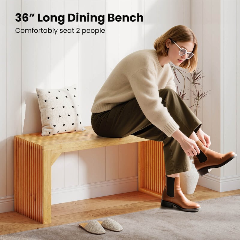 Costway 1/2 PCS Bamboo Dining Bench 36” Long Entryway Bench Indoor