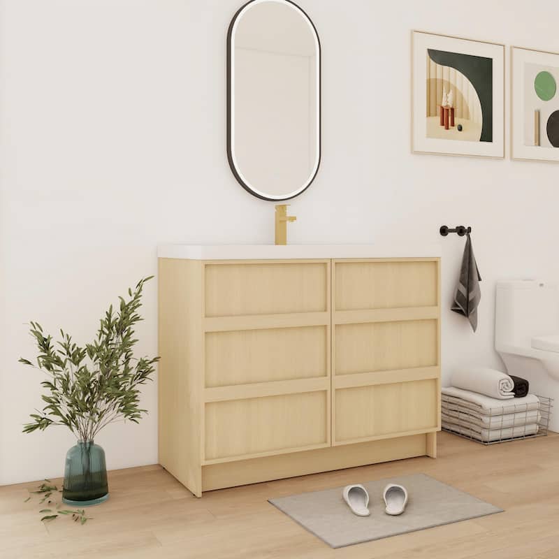 Bathroom Vanity With Resin Sink In 36/42/48 Inch, Freestanding Bathroom Vanity With Soft Close Doors And Shelf