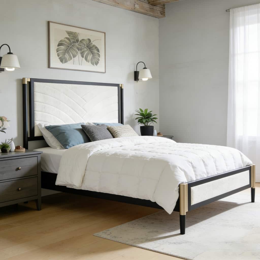 Christopher Knight Home Full/Queen Platform Bed with Boucle fabric Headboard