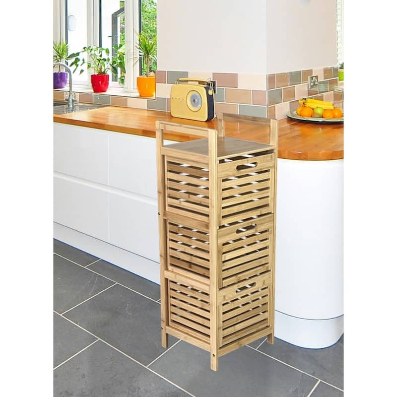 Bamboo Storage Tower with 3 Slatted Drawers