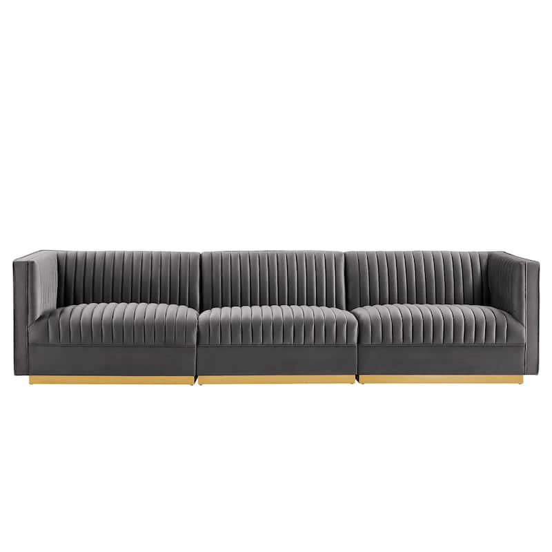 Sanguine Channel Tufted Performance Velvet 3-Seat Sectional Sofa