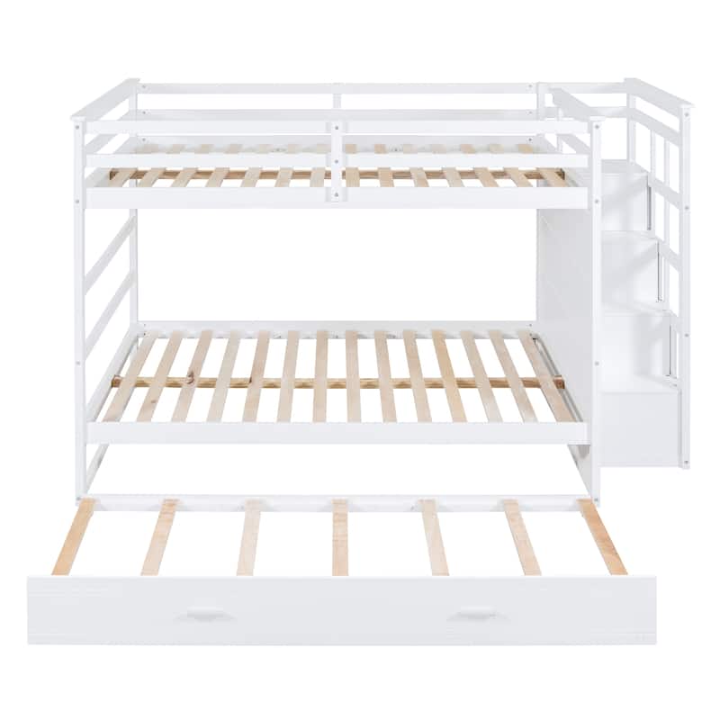 Full Over Full Bunk Bed with Twin Size Trundle and Staircase, Espresso