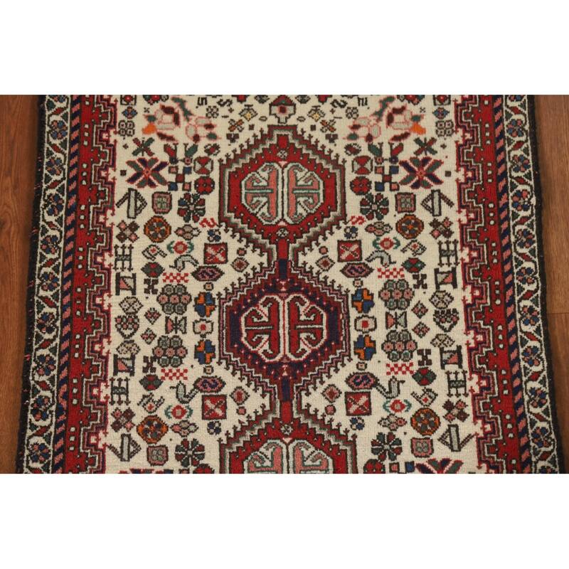 Geometric Abadeh Persian Vintage Runner Rug Handmade Wool Carpet - 2'0"x 4'9"