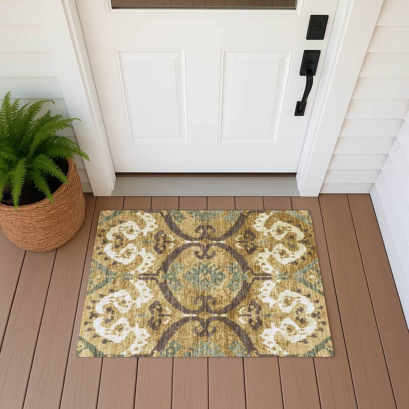 Machine Washable Indoor/ Outdoor Global Empire Chantille Rug - Gold - 1'8" x 2'6"