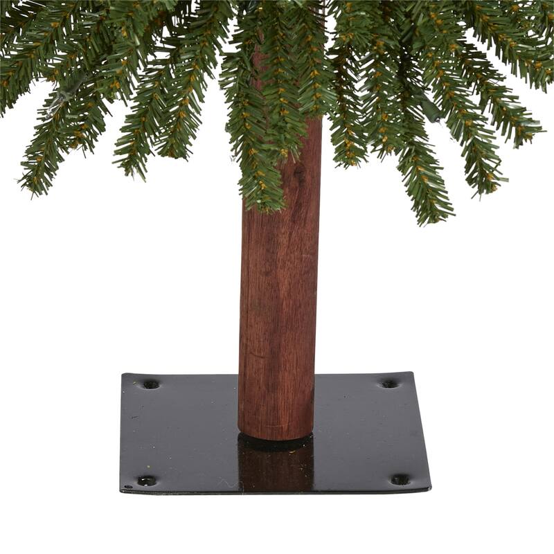 4' Grand Alpine Artificial Christmas Tree with 100 Clear Lights and 361 Bendable Branches on Natural Trunk