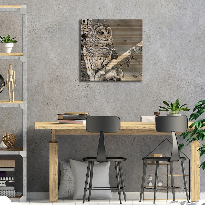 White Owl Print On Wood by PhotoINC Studio - Multi-Color