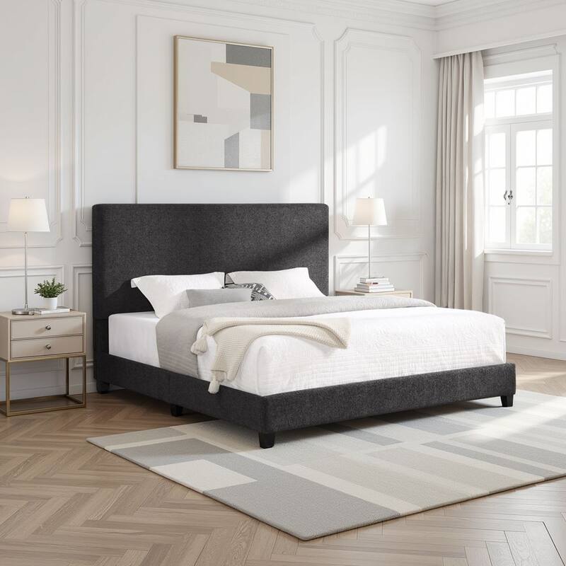 Bridgevine Home Tall Dark Grey Upholstered Panel Platform Bed - King