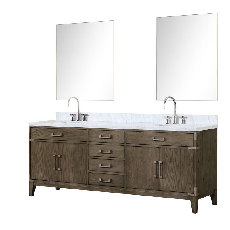Lexora Laurel Bath Vanity, Carrara Marble Top, Faucet Set, and Mirror