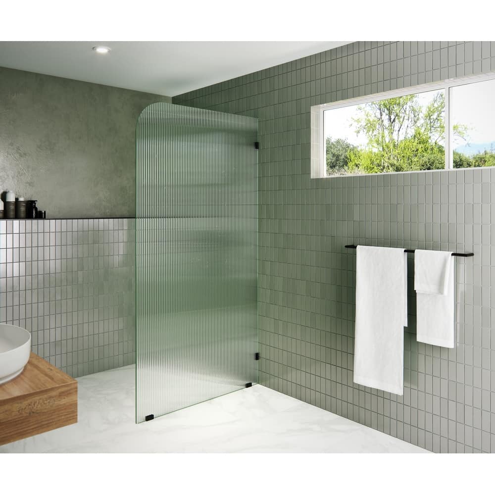 Glass Warehouse 38" x 78" Frameless Shower Door - Single Fixed Panel Fluted Frosted Radius
