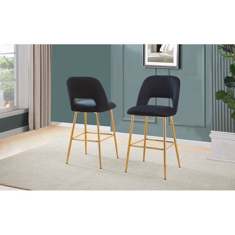 Best Quality Furniture Gold Chrome Velvet Upholstery Bar Stools (Set of 2)