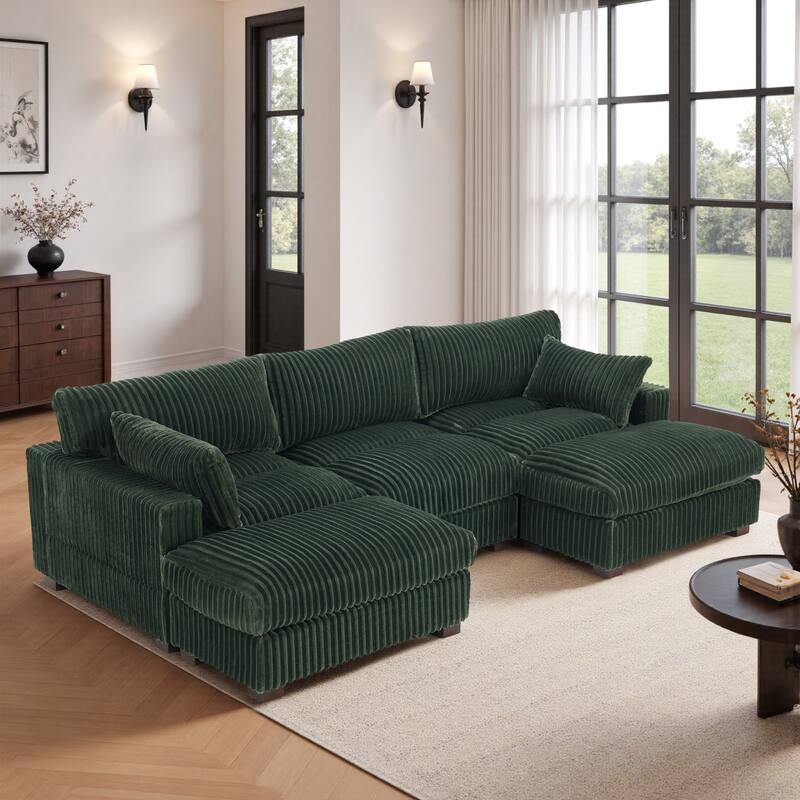 Upholstered Plush Flannel Modular Sectional Sofa with Pillows,Ajustable Headrest