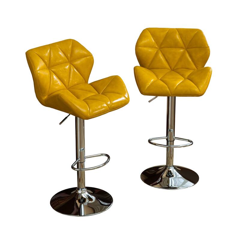 Contemporary Tufted Adjustable Height Hidraulic Bar Stools, Set of 2 - Yellow
