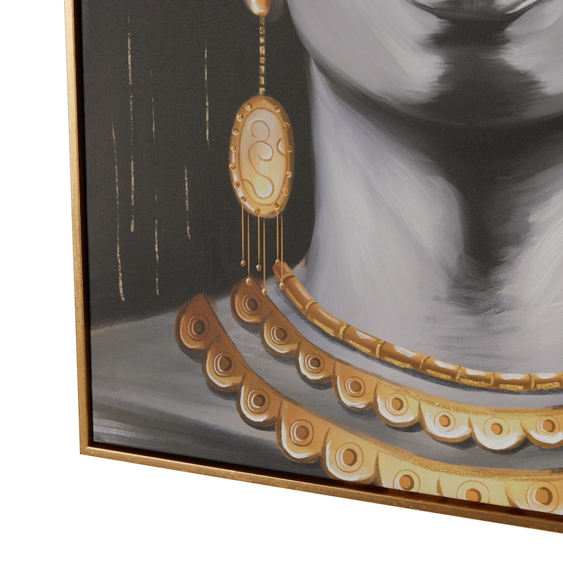 Black Polystone Shaded Woman Living Room Framed Wall Art with Decorative Jewelry and Gold Foil Accents