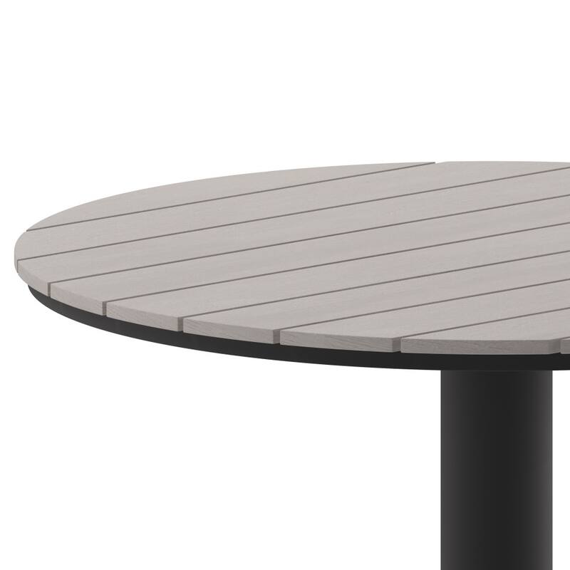 Commercial 24 Inch Round Faux Teak Outdoor Patio Dining Table