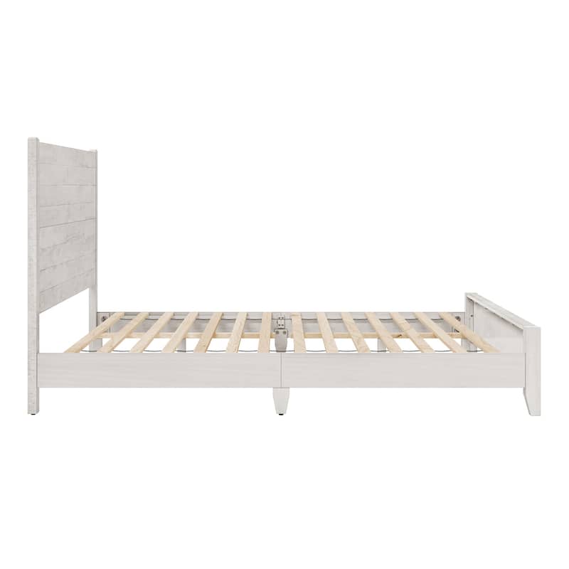 LUE BONA Pine Platform Bed with Distressed Headboard, Solid Wood Queen Bed Frame/King Bed Frame/Full Bed Frame