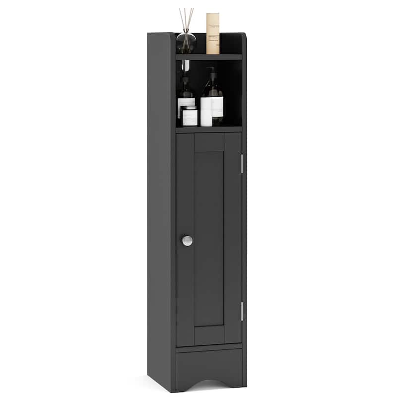 Narrow Bathroom Storage Cabinet with Adjustable Shelves and Single Door for Small Spaces - 7" x 7.5" x 31.5" - Black