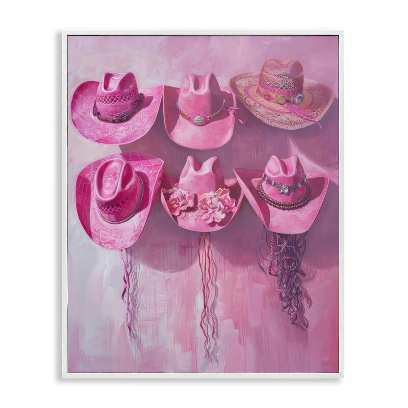 Stupell Hanging Pink Cowgirl Hats Framed Giclee Art Design By LSR Design Studio - 11 x 14 - White