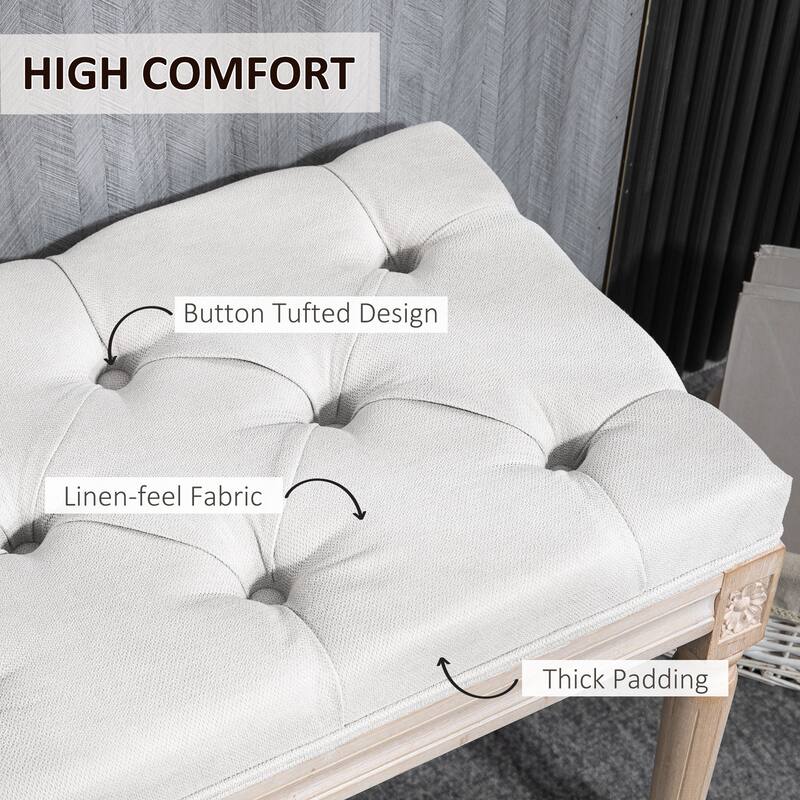 HOMCOM 46" Upholstered Cream White Bedroom End of Bed Bench with Button Tufted, Thick Padding and Wood Legs