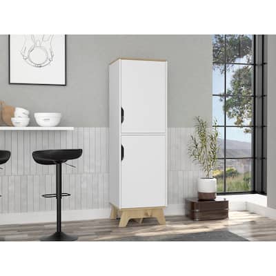 FM Furniture British Single Kitchen Pantry with 4 Shelves, and Double Doors Cabinet