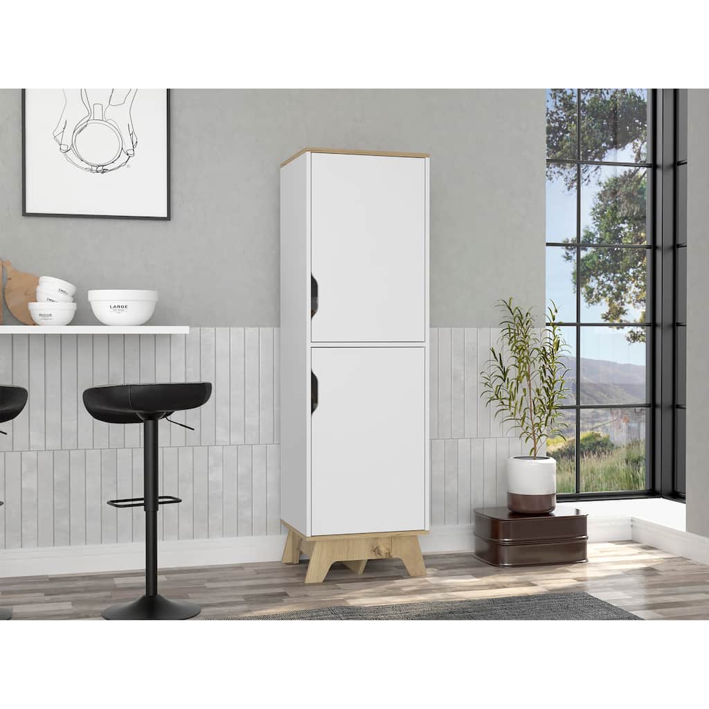 FM Furniture British Single Kitchen Pantry with 4 Shelves, and Double Doors Cabinet
