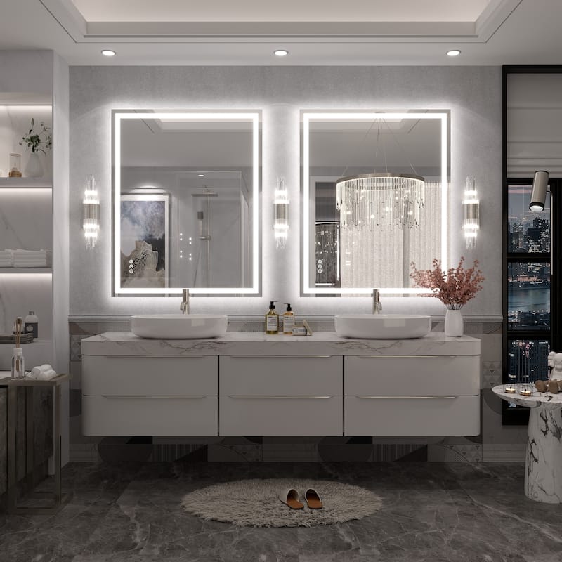 Large LED Bathroom Mirror with UL Listed, Front and Backlit, Anti-Fog