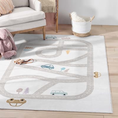 Well Woven Kids Rugs Playful Roads Modern Machine Washable Area Rug