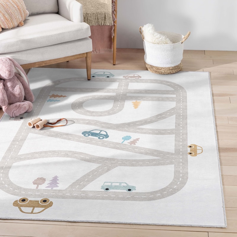 Well Woven Kids Rugs Playful Roads Modern Machine Washable Area Rug