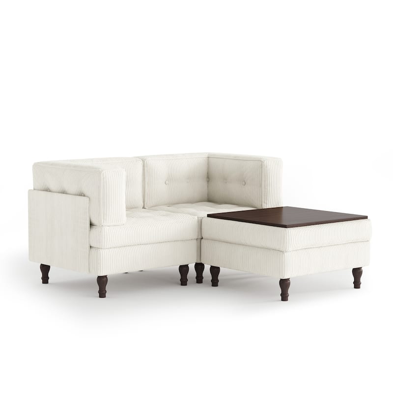 Corduroy Upholstered Modular Corner Sectional Sofa with Reversible Ottoman