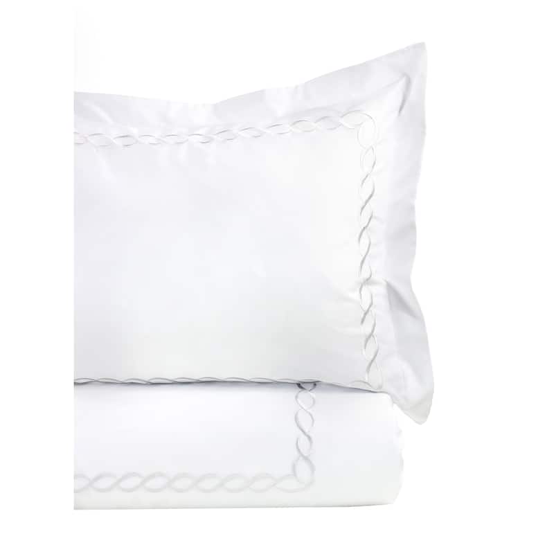 Home Sweet Home Collection 600 Thread Count Cotton Rope Embroidery Duvet Set - White - King