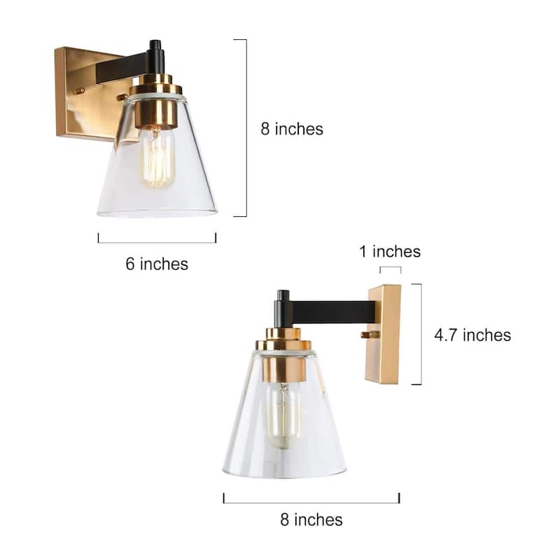 Modern 1-Light Black Gold Glass Wall Sconce Dimmable Bathroom Vanity Lights
