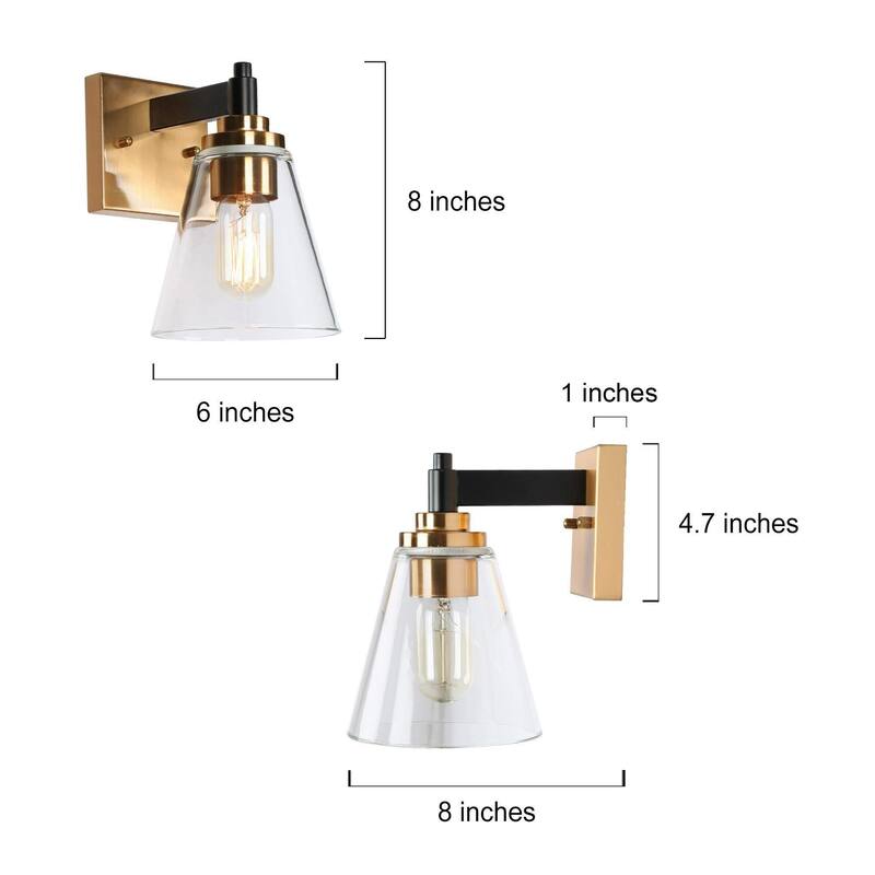 Modern 1-Light Black Gold Glass Wall Sconce Dimmable Bathroom Vanity Lights