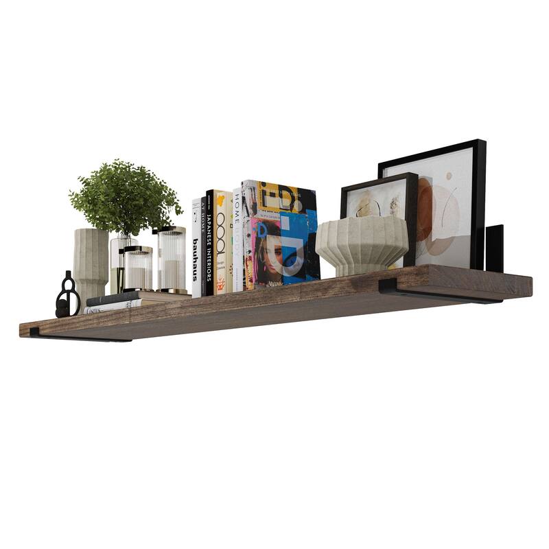 Wallniture Forte Wood Board 60" Long, 11.25'' Deep, 1.5" Thick, Wood Floating Shelf for Wall with Heavy Duty Metal Brackets, 1pc