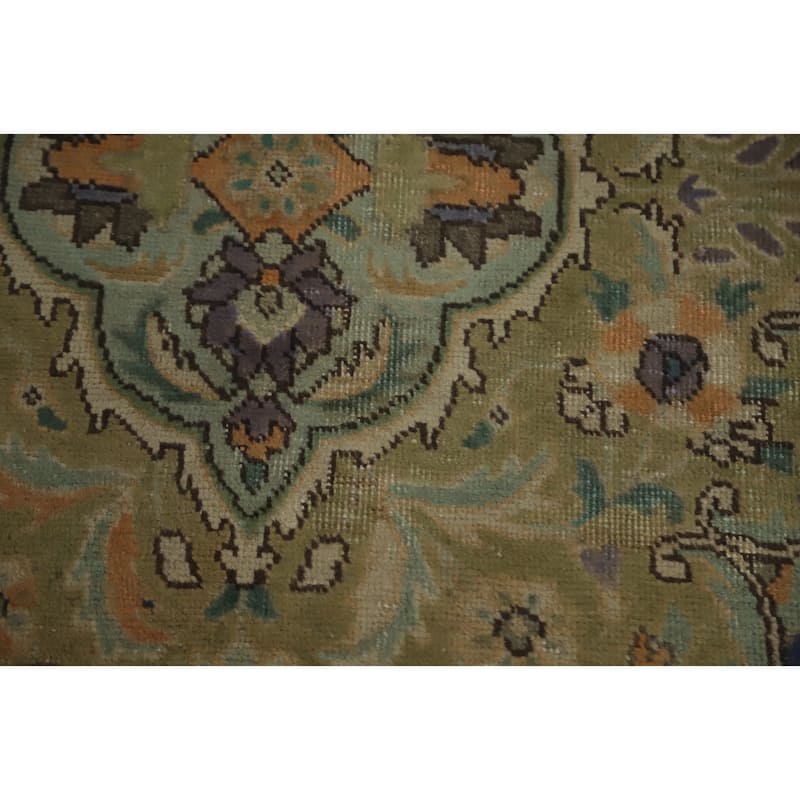 Hand Knotted Oriental 100% Wool Carpet Traditional Medallion Navy Blue & Blues Tabriz Area Rug - 9' 7'' X 6' 6''