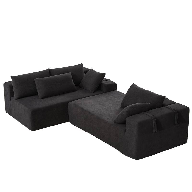 Modern Chenille Upholstered Sectional Sofa Couch Set,Modular L Shaped Sectional Living Room Sofa Set With 6 Pillows(Left Chaise) - Black