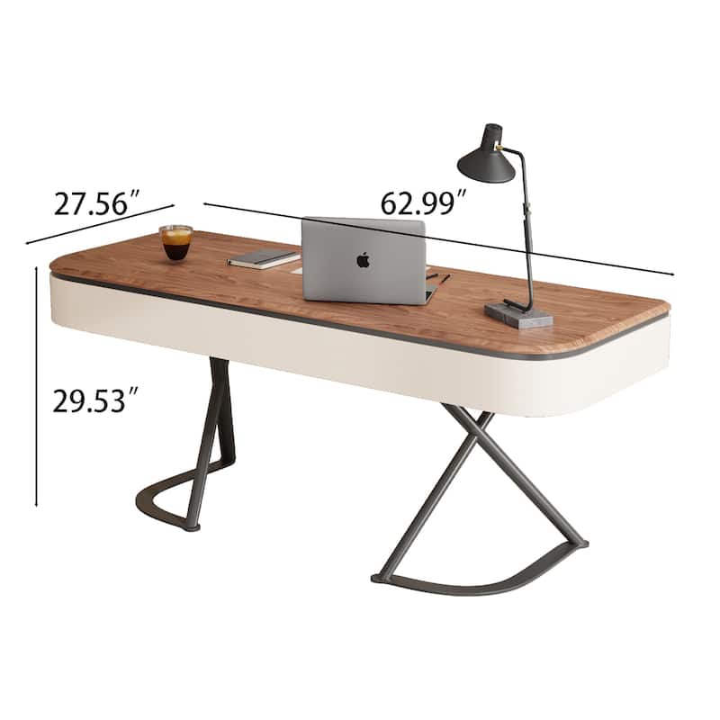 Modern 63'' Writing Desk, Brown Wood Desk,Drawers