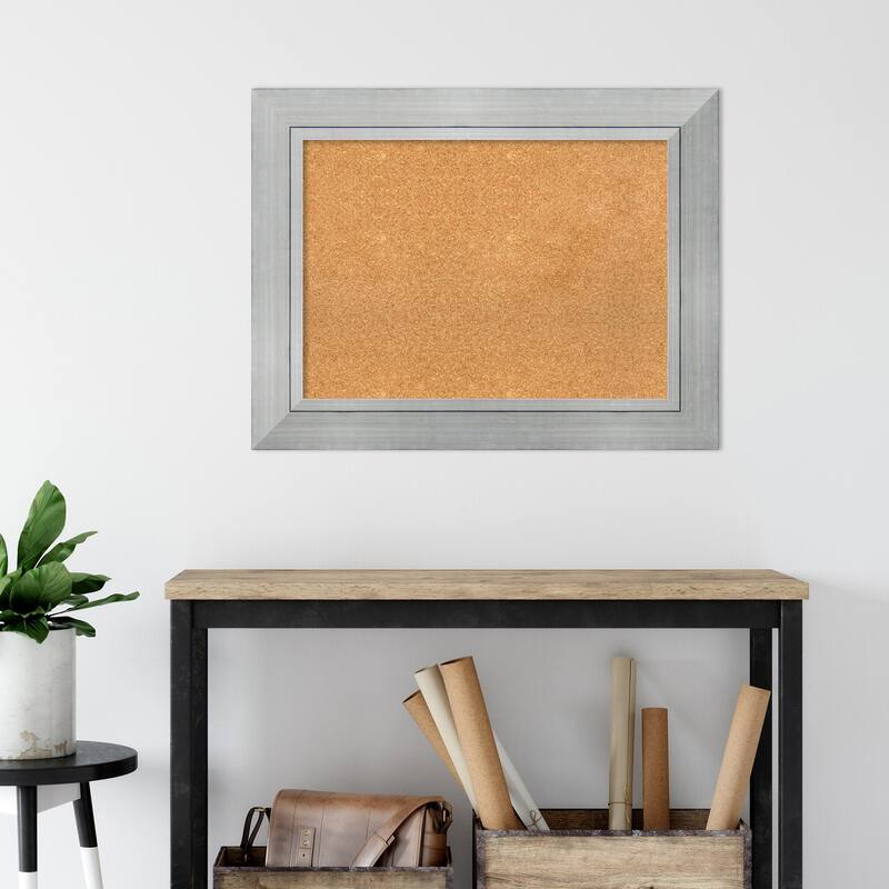 Romano Silver Wood Framed Natural Corkboard Bulletin Board